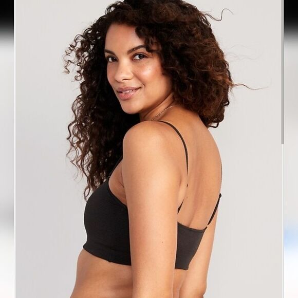 Black Convertible Textured Bandeau Bikini Swim Top Size M - Picture 5 of 9